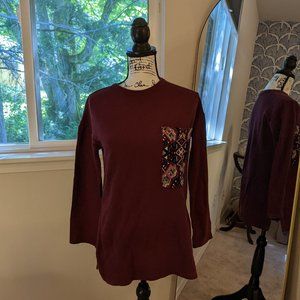 Zara-Maroon Long Sleeve Thermal with a Patchwork Pocket- S